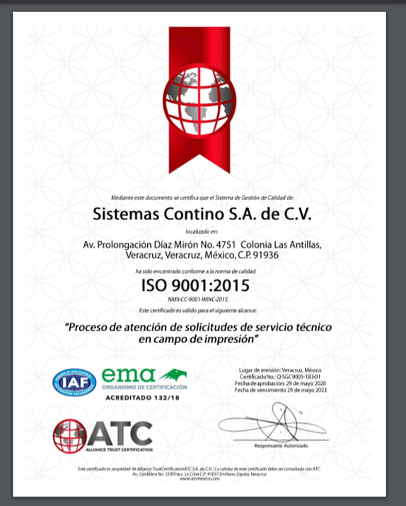 SistemasContino_Sistemas Contino logra  la certificación del  Sistema de Gestión de Calidad ISO 9001:2015